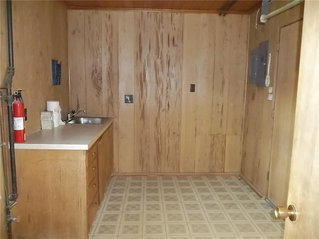 201 S Larson Ave, Chanute, KS 66720 - laundry room with wood walls and electric panel