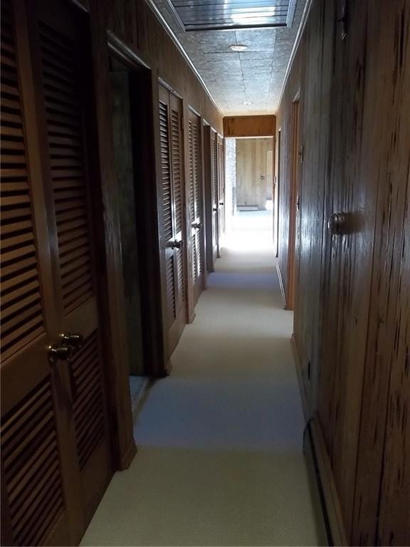 201 S Larson Ave, Chanute, KS 66720 - corridor with wooden walls and carpet flooring