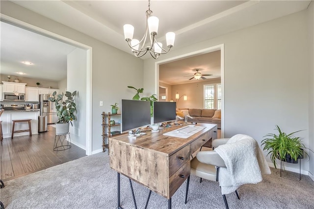 23317 W 52nd Ter, Shawnee, KS 66226 - office featuring dark carpet, a chandelier, and ceiling fan