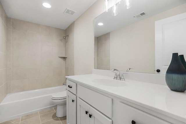 16567 W 170th St, Olathe, KS 66062 - bathroom featuring vanity, tile patterned flooring, tub / shower combination, and recessed lighting