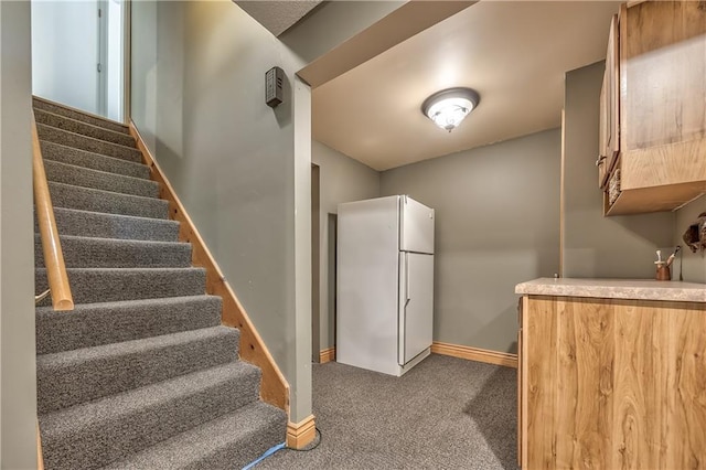 11508 Hauser St, Overland Park, KS 66210 - kitchen with freestanding refrigerator and carpet flooring