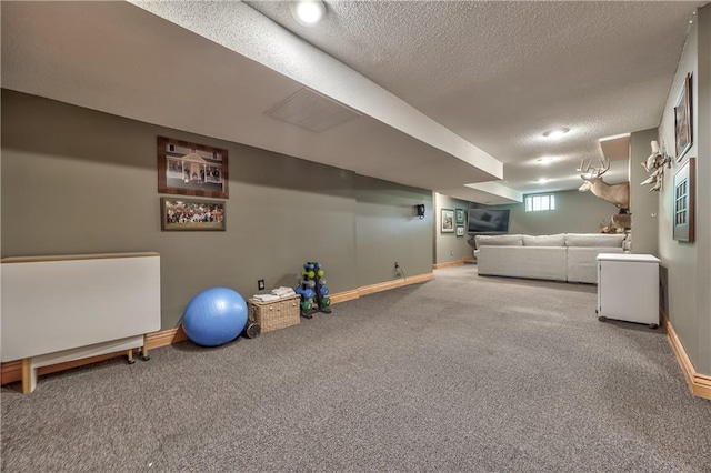 11508 Hauser St, Overland Park, KS 66210 - workout room featuring carpet floors and a textured ceiling