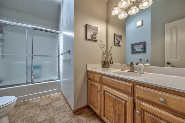 11508 Hauser St, Overland Park, KS 66210 - bathroom with vanity, enclosed tub / shower combo, and a chandelier