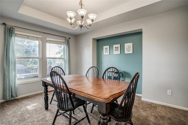 5323 Kenton St, Shawnee, KS 66226 - carpeted dining area featuring a chandelier and a tray ceiling