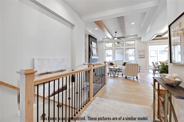 11275 S Gleason Rd, Olathe, KS 66061 - corridor with an upstairs landing, wood finished floors, and recessed lighting