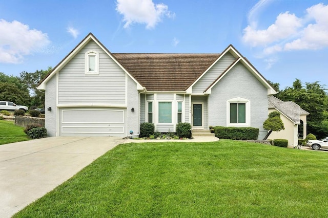 5136 NE Ash Grove Dr, Lees Summit, MO 64064 - traditional-style home with a front lawn, concrete driveway, an attached garage, and brick siding