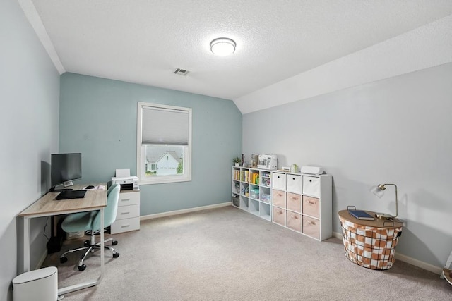 5136 NE Ash Grove Dr, Lees Summit, MO 64064 - carpeted home office with a textured ceiling and vaulted ceiling