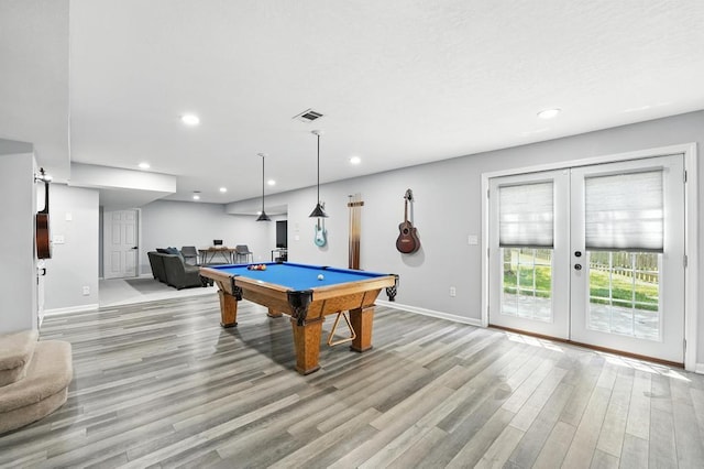 5136 NE Ash Grove Dr, Lees Summit, MO 64064 - game room featuring light wood-style floors, billiards table, recessed lighting, and french doors