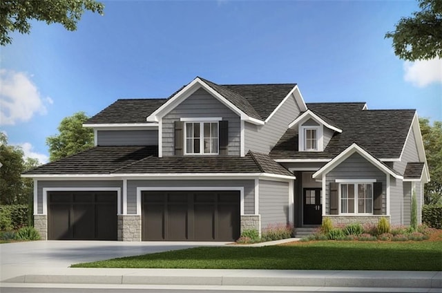 17705 Knox St, Overland Park, KS 66013 - view of front facade featuring stone siding, concrete driveway, and a front lawn
