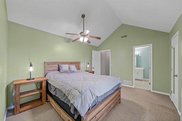 518 NE 6th St Unit A, Blue Springs, MO 64014 - bedroom with lofted ceiling, carpet, ensuite bath, and ceiling fan