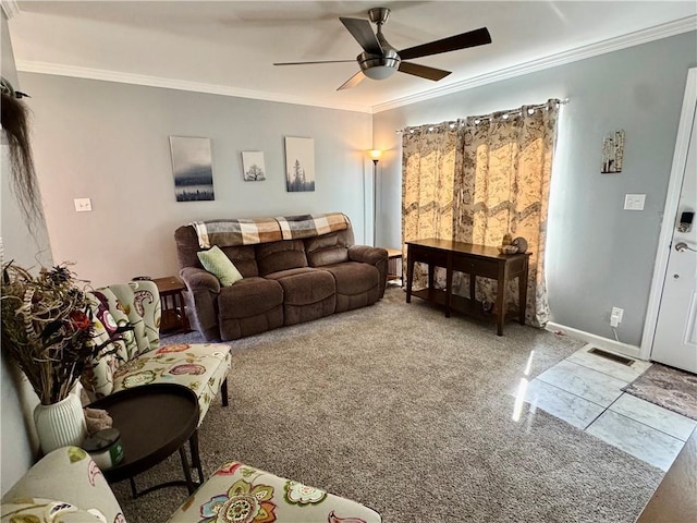 609 N 83rd Ter, Kansas City, KS 66112 - living room featuring crown molding and ceiling fan