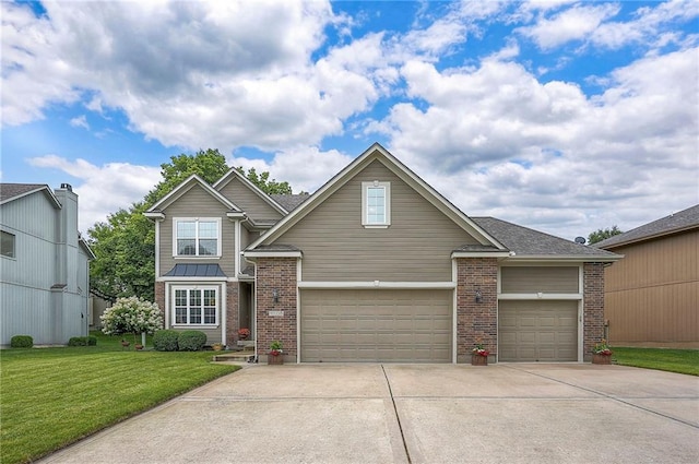 1105 Blazing Star Dr, Lees Summit, MO 64081 - traditional home featuring brick siding, concrete driveway, a front lawn, and a garage