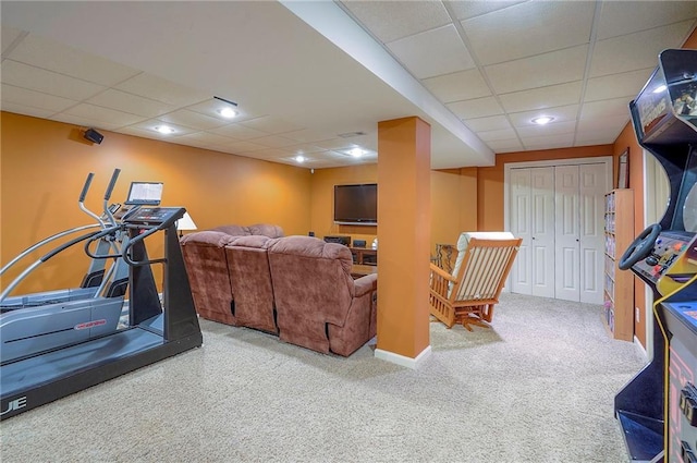 1105 Blazing Star Dr, Lees Summit, MO 64081 - exercise area featuring a paneled ceiling, carpet floors, and recessed lighting