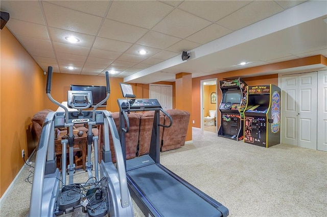 1105 Blazing Star Dr, Lees Summit, MO 64081 - exercise area featuring carpet flooring, a paneled ceiling, and recessed lighting