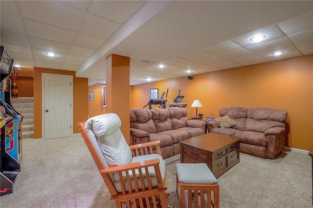 1105 Blazing Star Dr, Lees Summit, MO 64081 - living area with carpet floors, a paneled ceiling, and recessed lighting