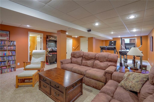 1105 Blazing Star Dr, Lees Summit, MO 64081 - living area featuring light colored carpet, recessed lighting, and a drop ceiling