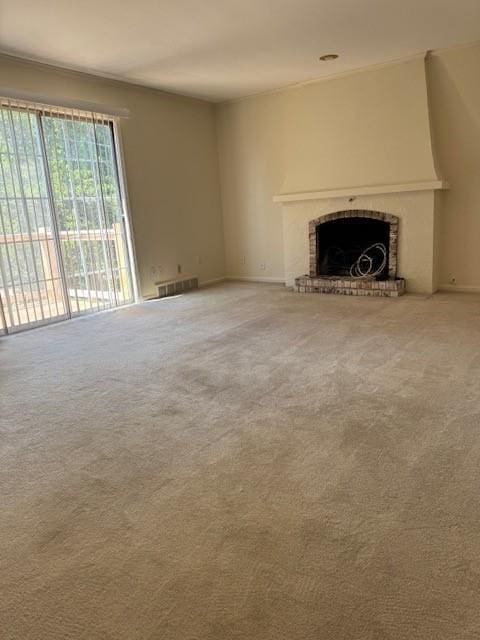 5737 Metcalf Ct, Overland Park, KS 66202 - unfurnished living room featuring carpet flooring and a fireplace
