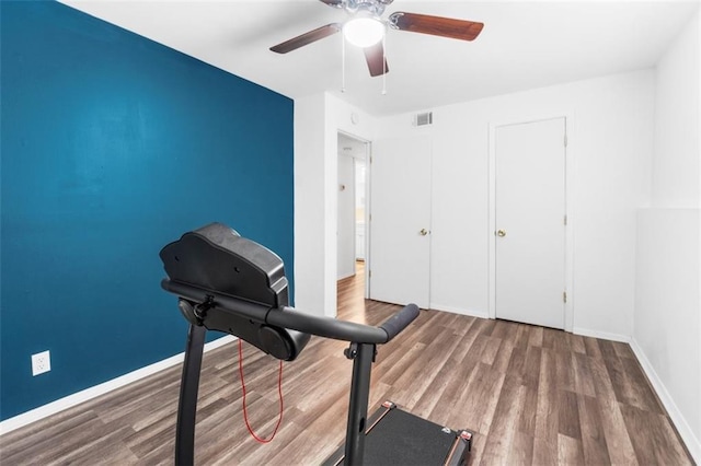 8215 Santa Fe Dr Unit 10, Overland Park, KS 66204 - exercise area with wood finished floors and ceiling fan