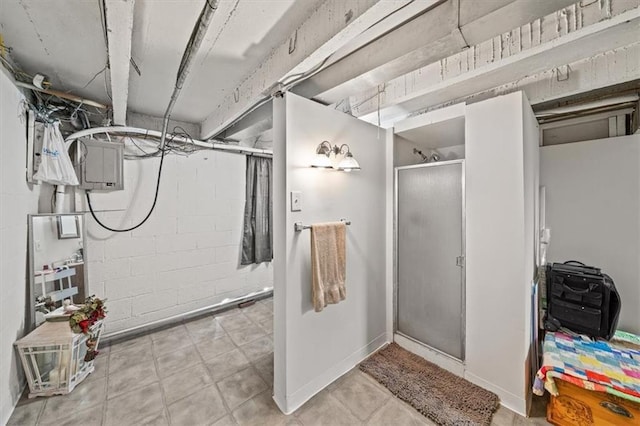 1115 W 26th St S, Independence, MO 64052 - bathroom with a shower stall and concrete block wall