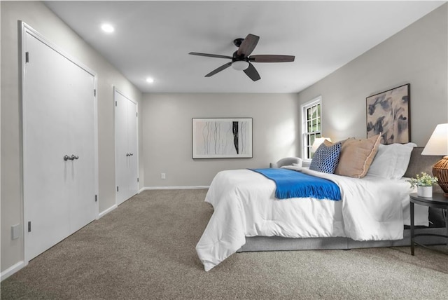 7710 Noland Rd, Lenexa, KS 66216 - carpeted bedroom featuring recessed lighting and ceiling fan
