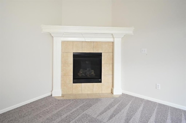 12905 Ridgeview Dr, Platte City, MO 64079 - detailed view of carpet flooring and a tiled fireplace