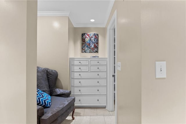 5212 W 98th Ter, Overland Park, KS 66207 - living area featuring ornamental molding, light tile patterned floors, and recessed lighting