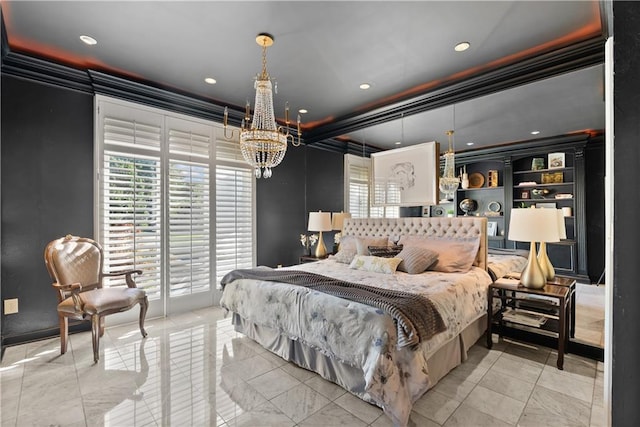 5212 W 98th Ter, Overland Park, KS 66207 - bedroom featuring a chandelier, ornamental molding, and recessed lighting
