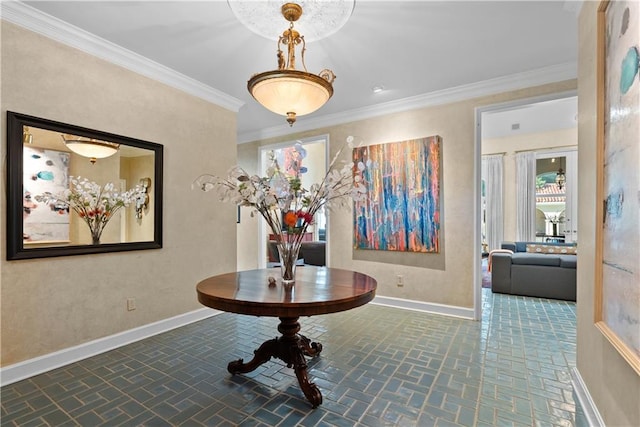 5212 W 98th Ter, Overland Park, KS 66207 - corridor featuring brick patterned floors, healthy amount of natural light, and ornamental molding