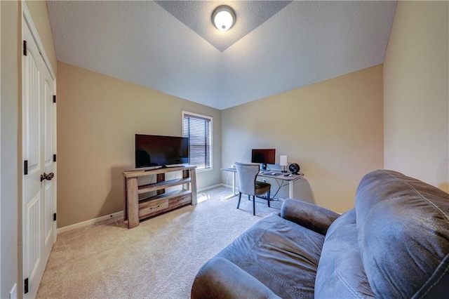 10963 S Carbondale St, Olathe, KS 66061 - carpeted home office with a textured ceiling and lofted ceiling