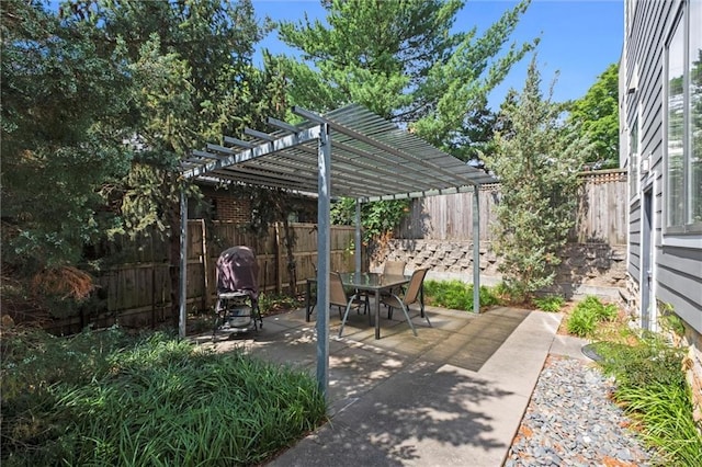 1303 W 47th St, Kansas City, MO 64112 - fenced backyard featuring a pergola, a patio area, and outdoor dining area
