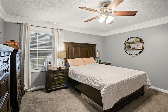 17507 E 35th Ter, Independence, MO 64055 - bedroom featuring ornamental molding, light carpet, a textured ceiling, and ceiling fan