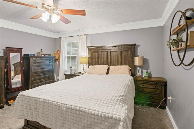 17507 E 35th Ter, Independence, MO 64055 - carpeted bedroom with crown molding, a textured ceiling, and a ceiling fan