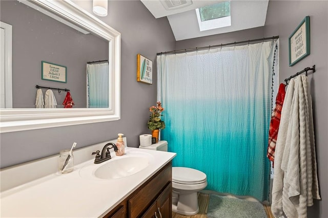 17507 E 35th Ter, Independence, MO 64055 - full bathroom with vanity, a skylight, curtained shower, and vaulted ceiling
