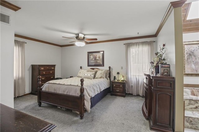 2005 NW Fawn Dr, Blue Springs, MO 64015 - bedroom with light colored carpet, crown molding, and ceiling fan