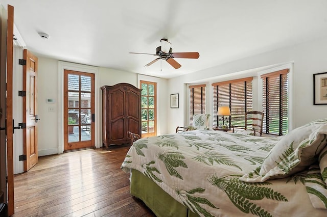 28 Le Mans Ct, Prairie Village, KS 66208 - bedroom featuring access to outside, wood-type flooring, and ceiling fan