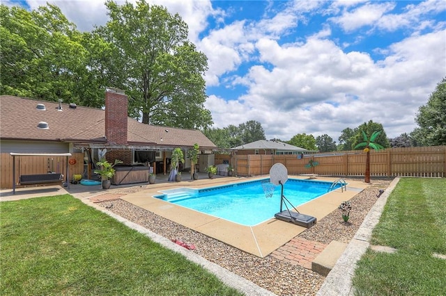 2508 N Mcbride Ave, Sugar Creek, MO 64050 - view of pool featuring a hot tub, a patio area, and a fenced backyard
