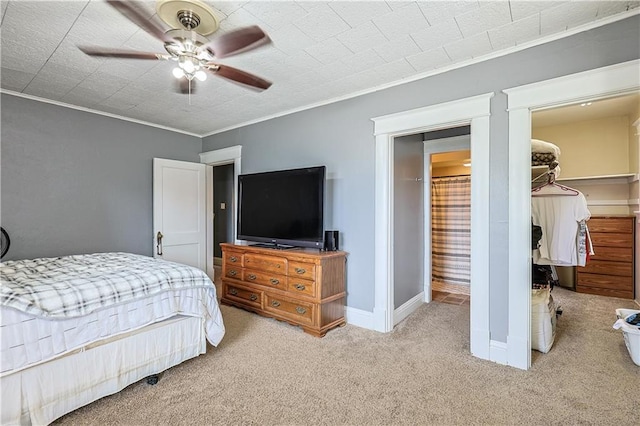 2517 Felix St, Saint Joseph, MO 64501 - bedroom with carpet, a spacious closet, crown molding, and a ceiling fan