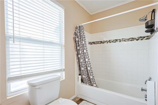 2517 Felix St, Saint Joseph, MO 64501 - bathroom with ornamental molding and shower / tub combo with curtain