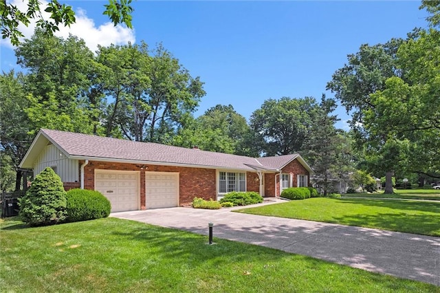 3300 W 93rd St, Leawood, KS 66206 - single story home with an attached garage, a front lawn, concrete driveway, and brick siding