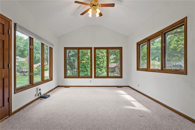 3300 W 93rd St, Leawood, KS 66206 - empty room featuring carpet, a ceiling fan, and vaulted ceiling