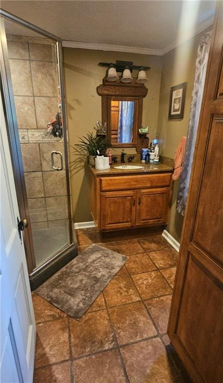 2003 S Elm St, Pittsburg, KS 66762 - full bathroom with vanity, ornamental molding, and a stall shower