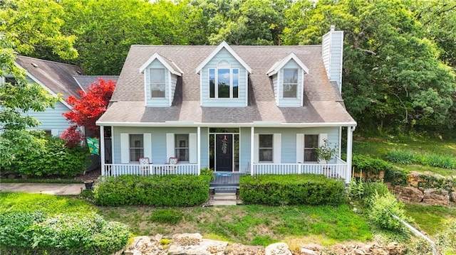 731 E 1100th Rd, Baldwin City, KS 66006 - cape cod-style house with a chimney, a porch, and a shingled roof