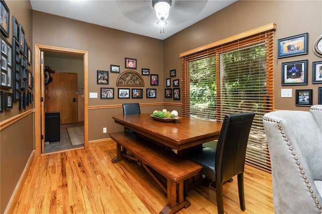 731 E 1100th Rd, Baldwin City, KS 66006 - dining space with light wood-type flooring and a ceiling fan