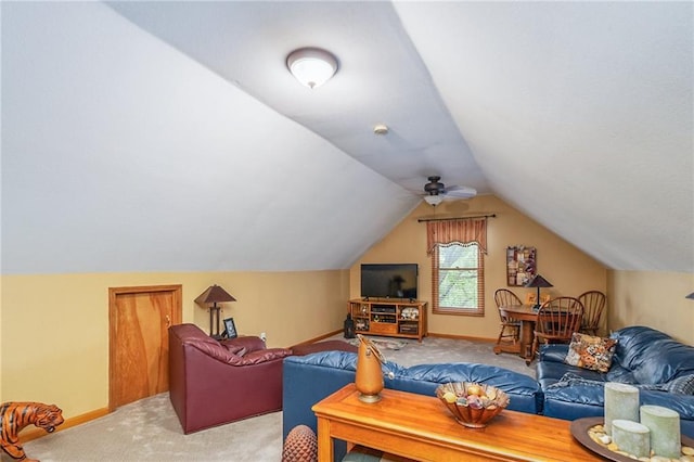 731 E 1100th Rd, Baldwin City, KS 66006 - living room featuring light colored carpet and vaulted ceiling