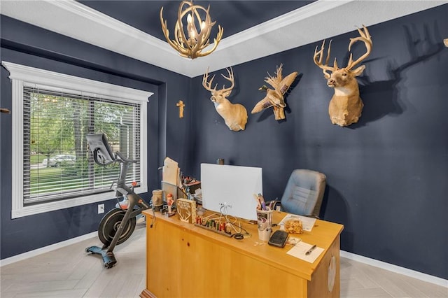 23968 Eagle Ct, Paola, KS 66071 - home office with a chandelier and baseboards