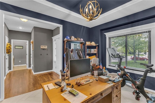 23968 Eagle Ct, Paola, KS 66071 - office featuring a chandelier and light wood finished floors