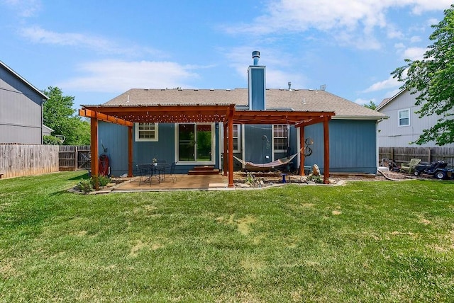 1229 Starbrooke Dr, Louisburg, KS 66053 - rear view of property with a pergola, a patio area, a chimney, and a fenced backyard