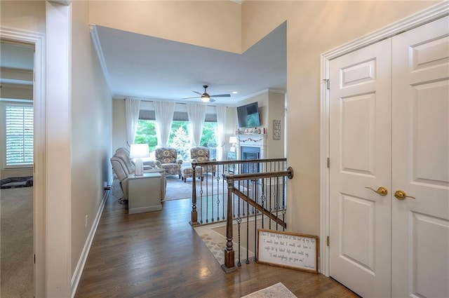 11514 W 143rd Ter, Olathe, KS 66062 - corridor featuring ornamental molding, wood finished floors, and an upstairs landing