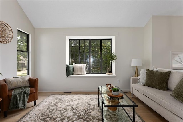404 SE Bristol Dr, Lees Summit, MO 64063 - living area featuring vaulted ceiling and baseboards