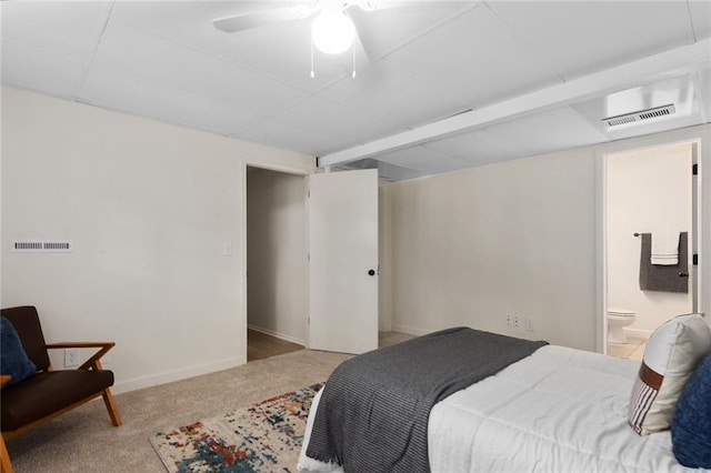 404 SE Bristol Dr, Lees Summit, MO 64063 - bedroom with carpet flooring, ensuite bathroom, and ceiling fan